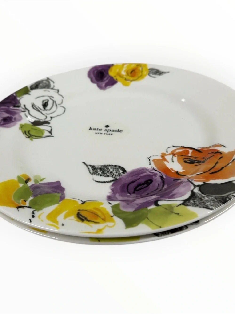 Kate Spade New York Charcoal Floral Dinner Plates Set of 2 Lenox 11.5”